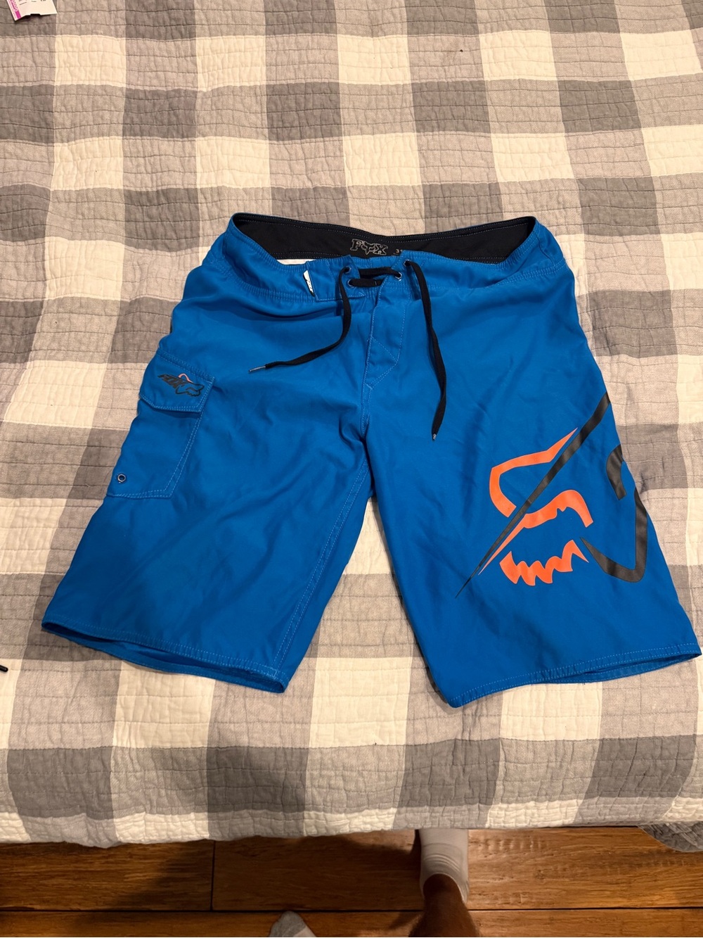 Y2k Fox Men’s Bright Blue Board Shorts with Orange & Black Logo